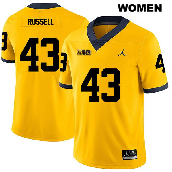 Women's NCAA Michigan Wolverines Andrew Russell #43 Yellow Jordan Brand Authentic Stitched Legend Football College Jersey YJ25Z45KV